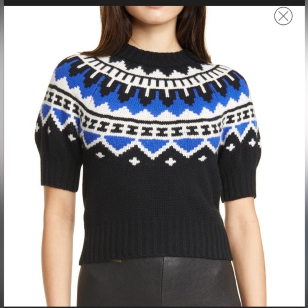 Polo by Ralph Lauren Black and Blue Fair Isle Sweater Unique Puffed Sleeve RARE